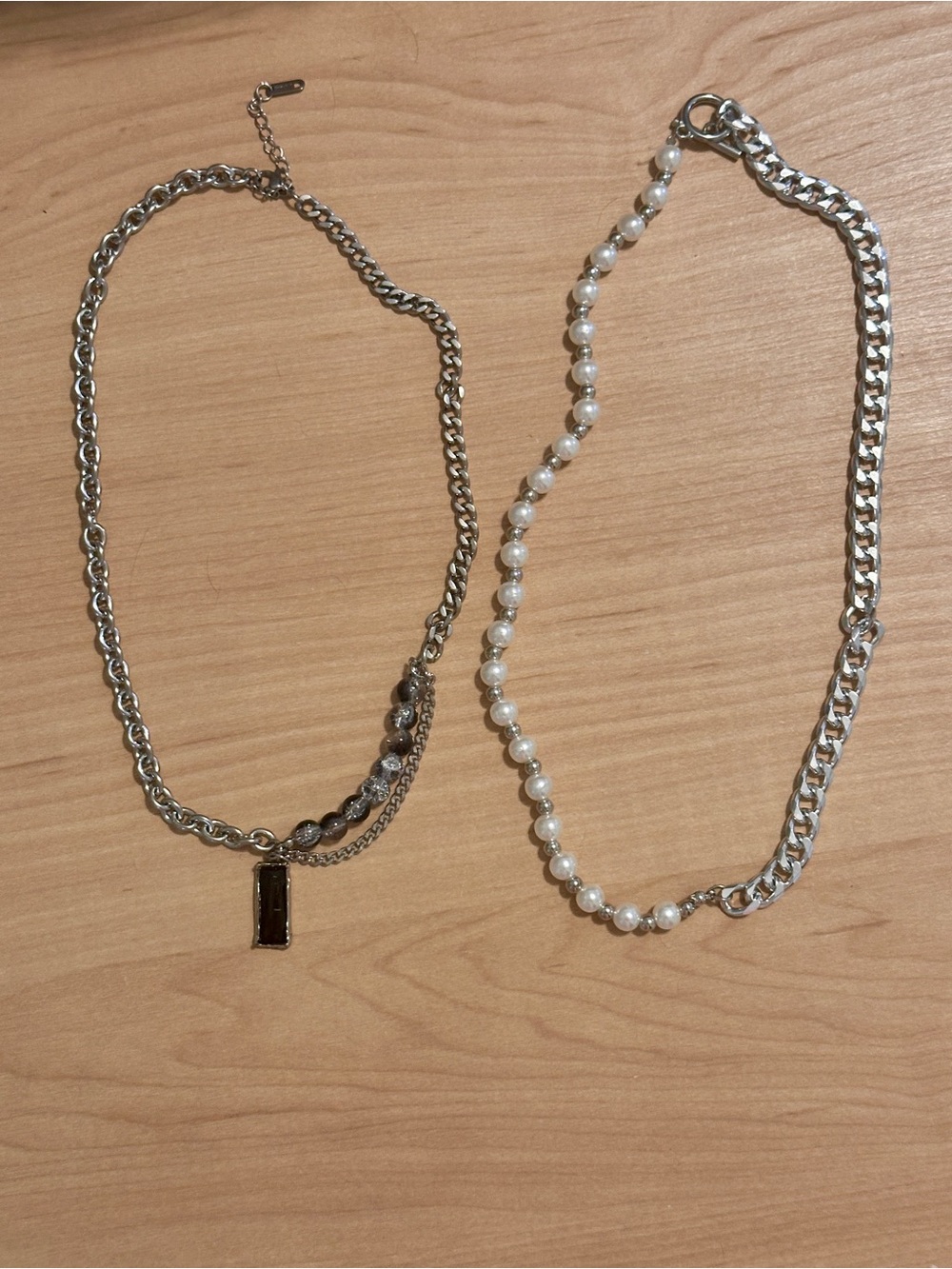 Silver and Pearl Mixed-Chain Necklaces